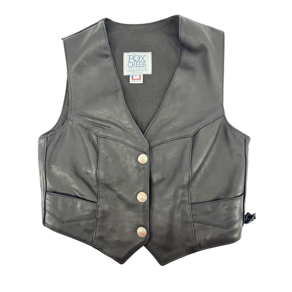 Fox Creek Vest XL Men's BUFFALO NICKEL CLASSIC Heavy Black Leather Motorcycle